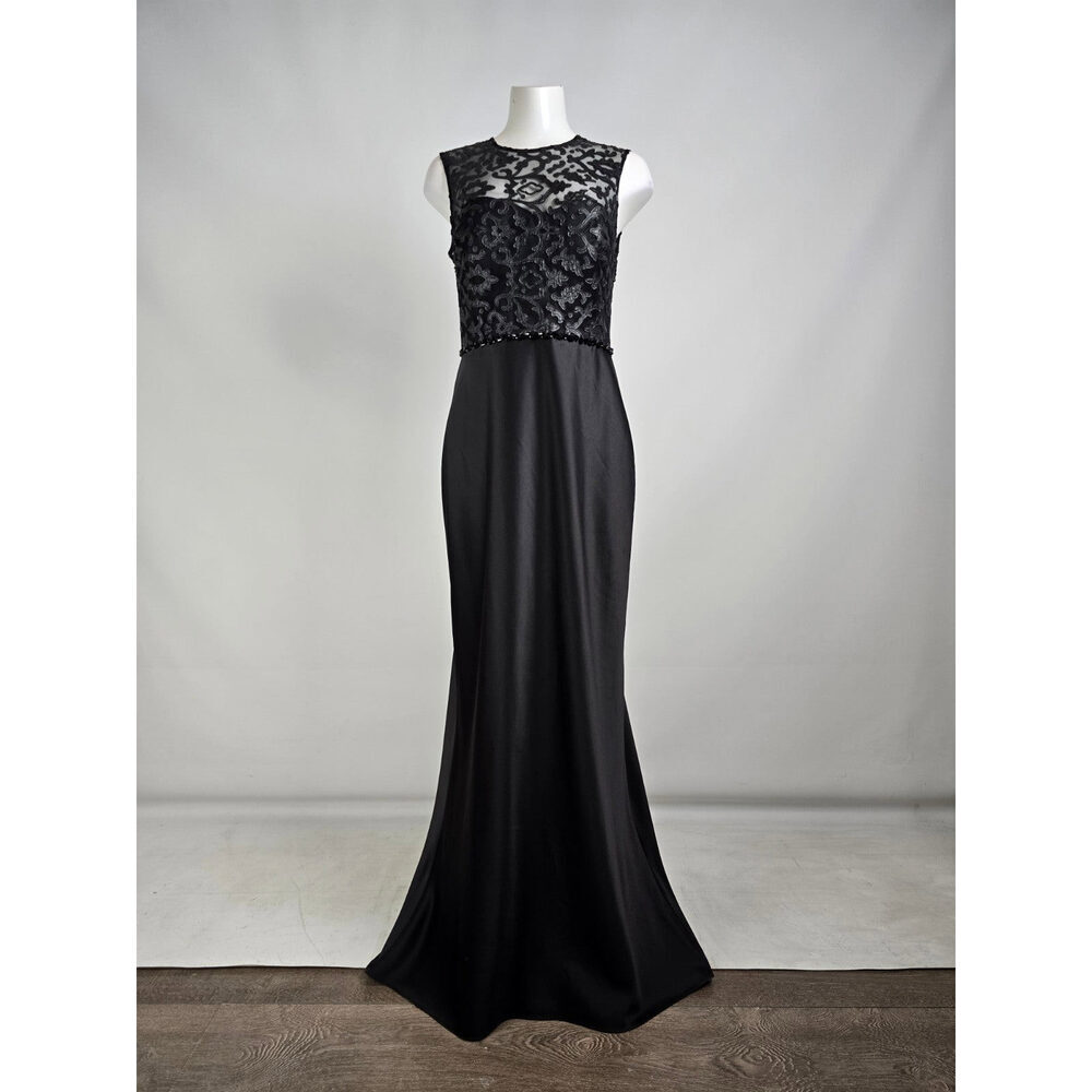 Sara Emanuel Black Lace Long Satin Gown Size 12